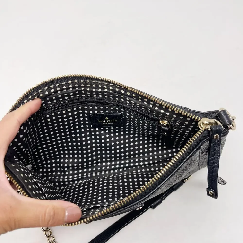 Kate Spade Black Berkshire Road Adela Shoulder Bag Chain Link Pebble Leather
